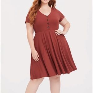 Brick Red Button Down Skater Dress